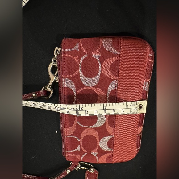 Coach signature Jacquard wine Red Designer Wristlet - Picture 9 of 16